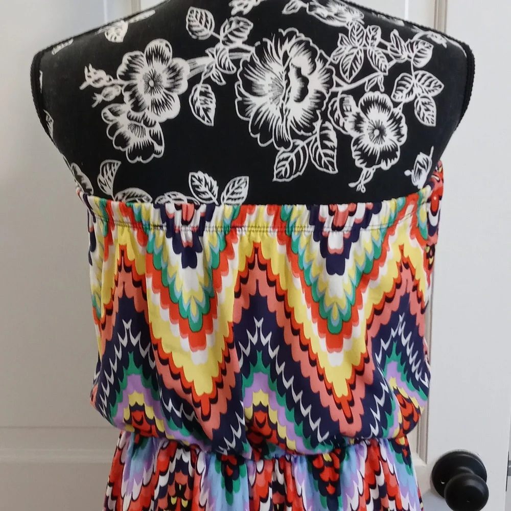 🌈Newbury Kustom🌈 - Multicolor Aztec Print Boho Strapless Maxi Dress